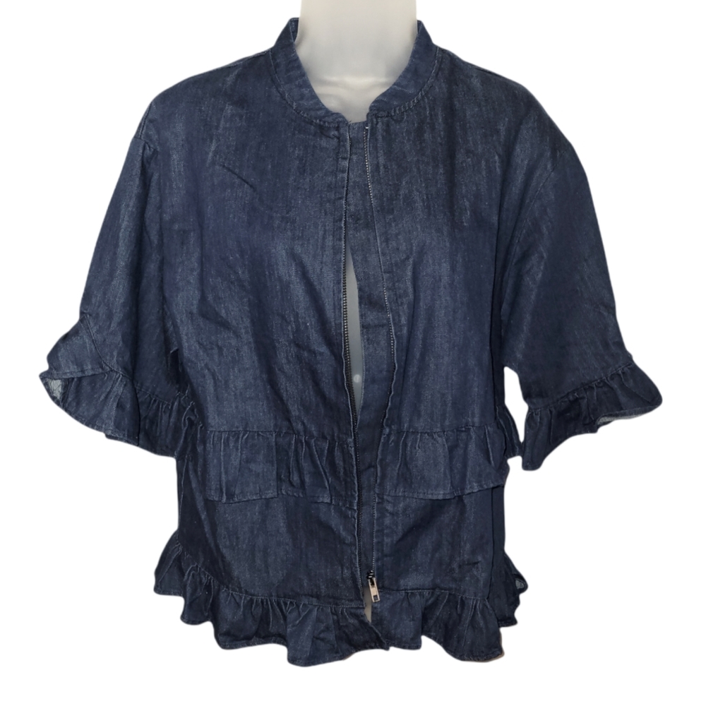 Umgee 3/4 Sleeve Ruffle Denim Jacket M